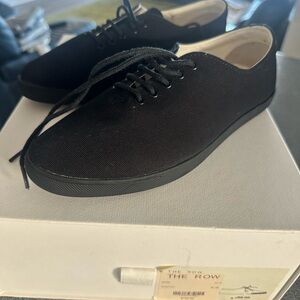 The Row Black Canvas Lace-Up Flats